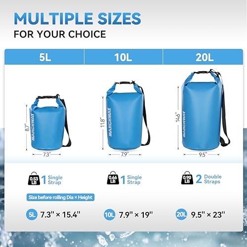 MARCHWAY Floating Waterproof Dry Bag Backpack 5L/10L/20L/30L/40L, Roll Top Sack Keeps Gear Dry for Kayaking, Rafting, Boating, Swimming, Camping, Hiking, Beach, Fishing (Light Blue, 5L) - Image 3