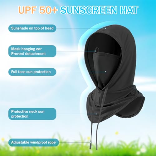 Optifit® Face Mask for Bikers, 3-in-1 Balaclava Sun Hood with Face Mask & Neck Gaiter, Ice Silk Cool Touch, Adjustable Drawstring, Lightweight Quick Dry, Protection for Biking, Hiking, Black - Image 3