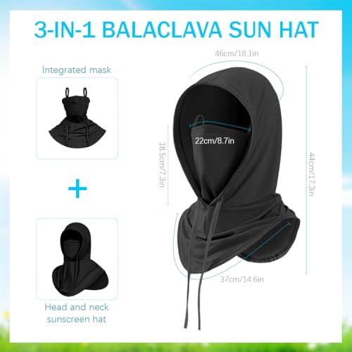 Optifit® Face Mask for Bikers, 3-in-1 Balaclava Sun Hood with Face Mask & Neck Gaiter, Ice Silk Cool Touch, Adjustable Drawstring, Lightweight Quick Dry, Protection for Biking, Hiking, Black - Image 2
