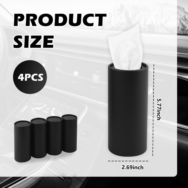 Figpade 4PCS Pull Out Cars Tissue Holder,Refillable Car Tissues Cylinder with 30-Count Per Box,Multifunctional Car Tissue Box for Cars as Automotive Garbage Cans/Pen Holders (Black) - Image 2