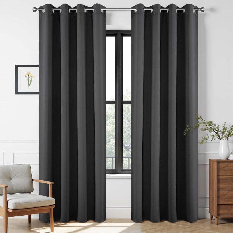 Joydeco Grey Curtains 84 Inch Long, Room Divider Blackout Curtains for Bedroom with Grommets, Thermal Insulated, Noise Reducing Room Darkening Black Out Drapes for Bedroom Living Room Window, 2 Panels - Image 1