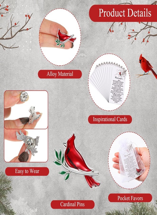 Inbagi Memorial Cardinal Sign Pins Set Include Bird Funeral Pocket Token Red Cardinal Pin Organza Bags and Remember Me Poem Cards Cardinal Charms Funeral Favors for Guests Gift (30 Sets) - Image 3