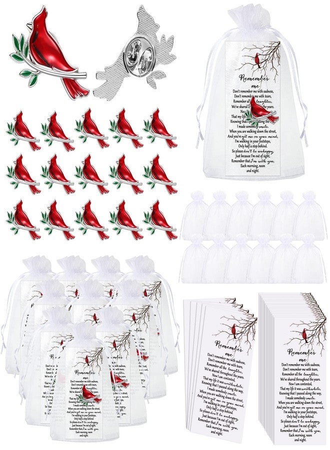Inbagi Memorial Cardinal Sign Pins Set Include Bird Funeral Pocket Token Red Cardinal Pin Organza Bags and Remember Me Poem Cards Cardinal Charms Funeral Favors for Guests Gift (30 Sets) - Image 1