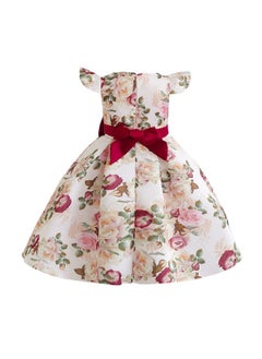 Hopscotch Hopscotch Girls Floral Print Party Knee-Length Dress In Red Color For Ages 2-3 Years  - Image 2