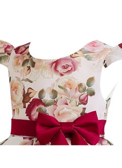 Hopscotch Hopscotch Girls Floral Print Party Knee-Length Dress In Red Color For Ages 2-3 Years  - Image 3