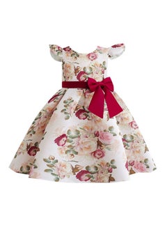 Hopscotch Hopscotch Girls Floral Print Party Knee-Length Dress In Red Color For Ages 2-3 Years  - Image 1