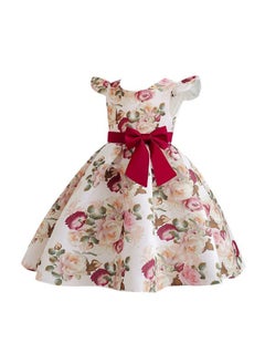Hopscotch Hopscotch Girls Floral Print Party Knee-Length Dress In Red Color For Ages 2-3 Years  - Image 4