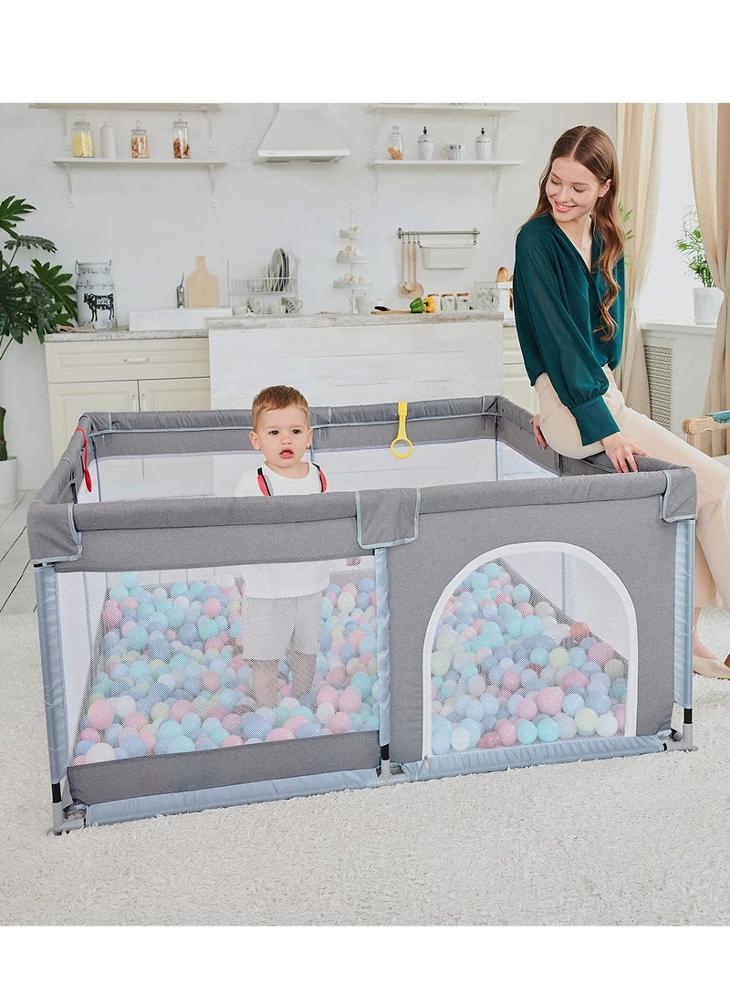Baby Playpen with Anti-Slip Base，Children's Fence Sturdy Safety Play Yard with Soft Breathable Mesh，Suitable for Babies and Toddlers for Sleep and Activity（150*180*68CM，Light Gray） - Image 4