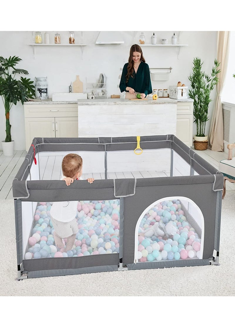 Baby Playpen with Anti-Slip Base，Children's Fence Sturdy Safety Play Yard with Soft Breathable Mesh，Suitable for Babies and Toddlers for Sleep and Activity（150*180*68CM，Light Gray） - Image 1