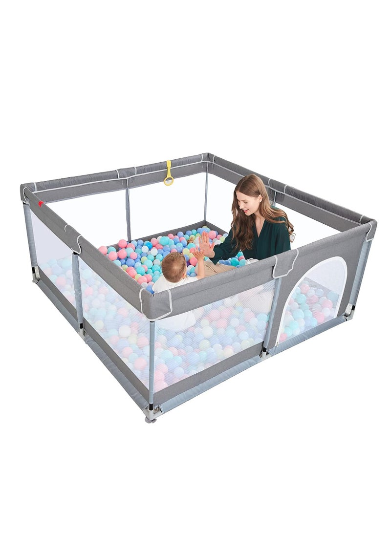 Baby Playpen with Anti-Slip Base，Children's Fence Sturdy Safety Play Yard with Soft Breathable Mesh，Suitable for Babies and Toddlers for Sleep and Activity（150*180*68CM，Light Gray） - Image 2