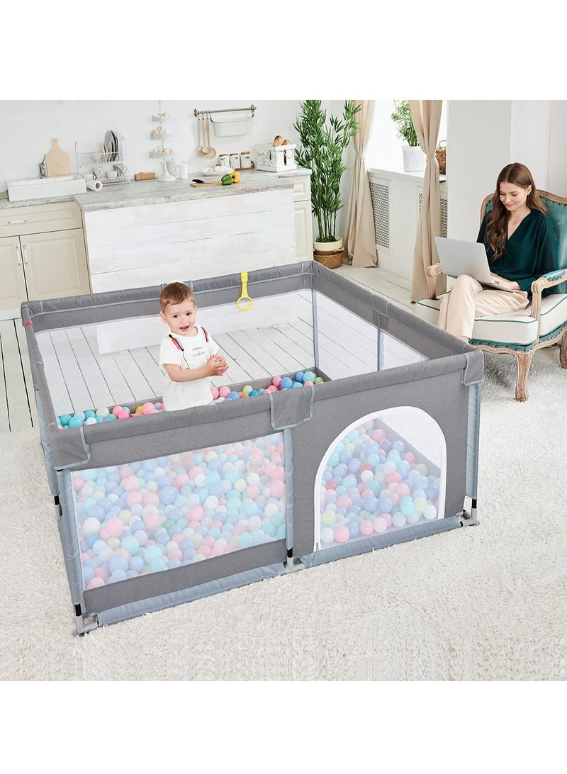 Baby Playpen with Anti-Slip Base，Children's Fence Sturdy Safety Play Yard with Soft Breathable Mesh，Suitable for Babies and Toddlers for Sleep and Activity（150*180*68CM，Light Gray） - Image 3
