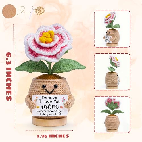 TEEBIM Gifts for Mom from Daughter, Son - Cute Mothers Day, Birthday Gifts for Mom - Mothers Day Crochet for Mother Daughter - Inspirational Positive Support Peony Flower Crochet - Image 2