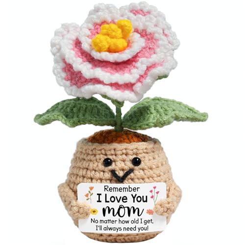 TEEBIM Gifts for Mom from Daughter, Son - Cute Mothers Day, Birthday Gifts for Mom - Mothers Day Crochet for Mother Daughter - Inspirational Positive Support Peony Flower Crochet - Image 1