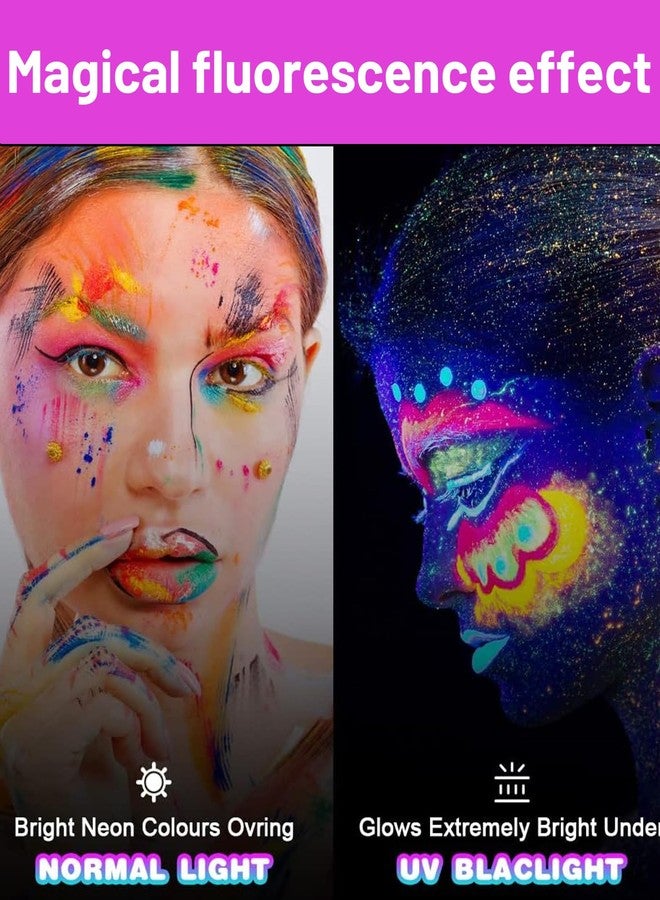 Buildcon Glow in The Dark Paint, Fluorescent Face Paint Set Neon Makeup for UV Parties, Safe and Easy to Use, Halloween Cosplay 6 Colors - Image 4