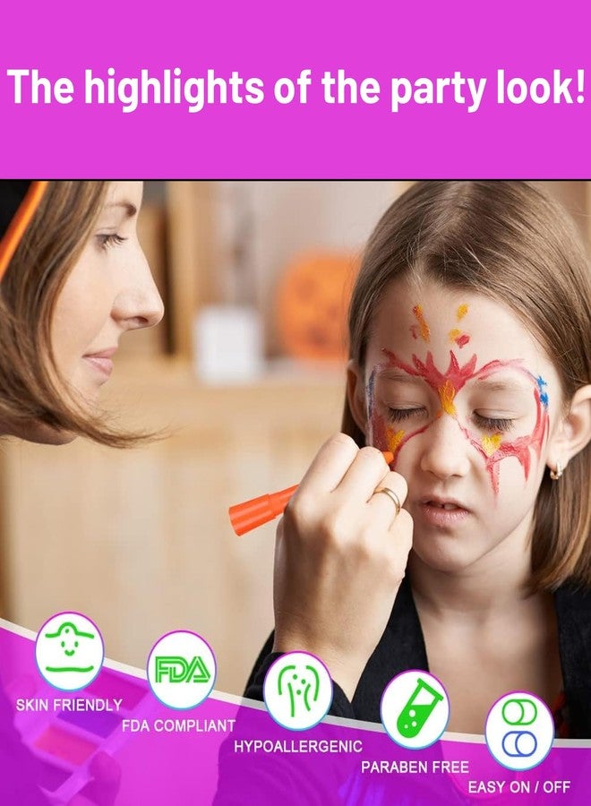 Buildcon Glow in The Dark Paint, Fluorescent Face Paint Set Neon Makeup for UV Parties, Safe and Easy to Use, Halloween Cosplay 6 Colors - Image 5