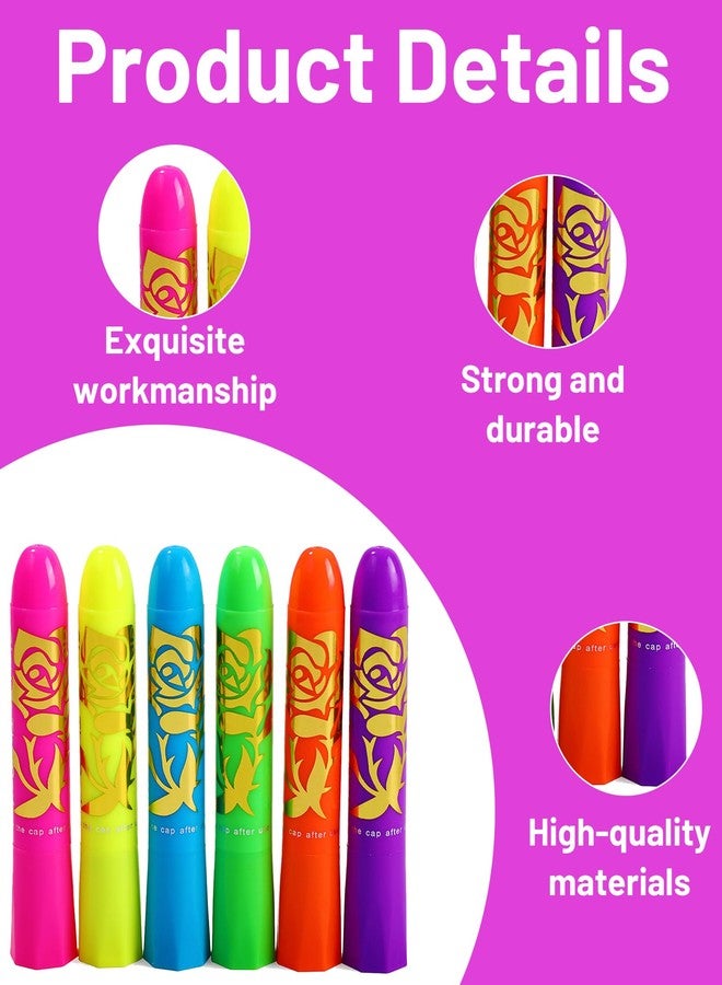 Buildcon Glow in The Dark Paint, Fluorescent Face Paint Set Neon Makeup for UV Parties, Safe and Easy to Use, Halloween Cosplay 6 Colors - Image 2
