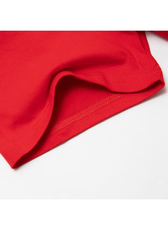 Limeng Uni Solid Color 180g Cotton Short Sleeve T-shirt Loose Round Neck Wide T-shirt Base Shirt Red L - Image 3