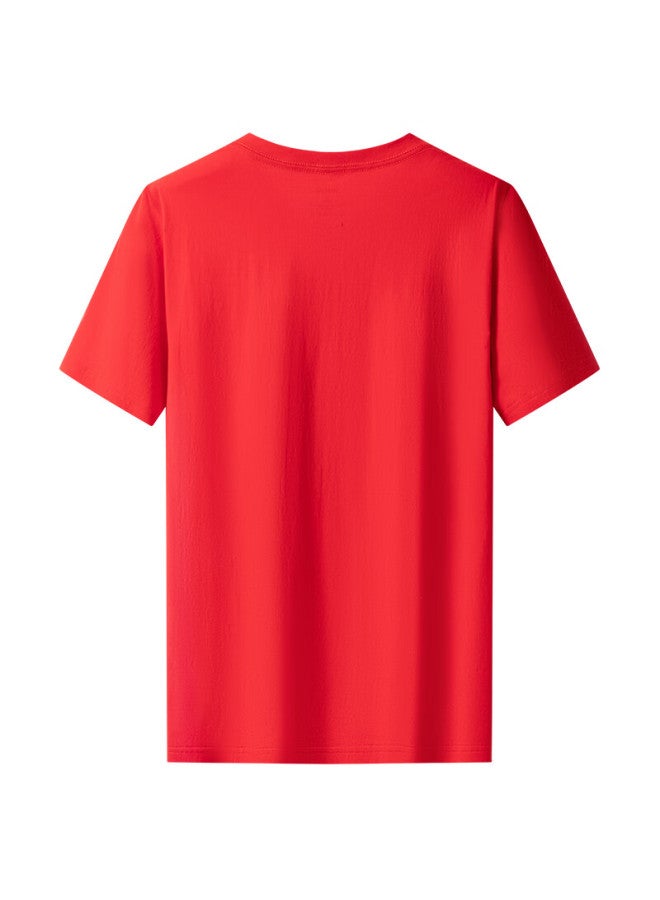 Limeng Uni Solid Color 180g Cotton Short Sleeve T-shirt Loose Round Neck Wide T-shirt Base Shirt Red L - Image 2