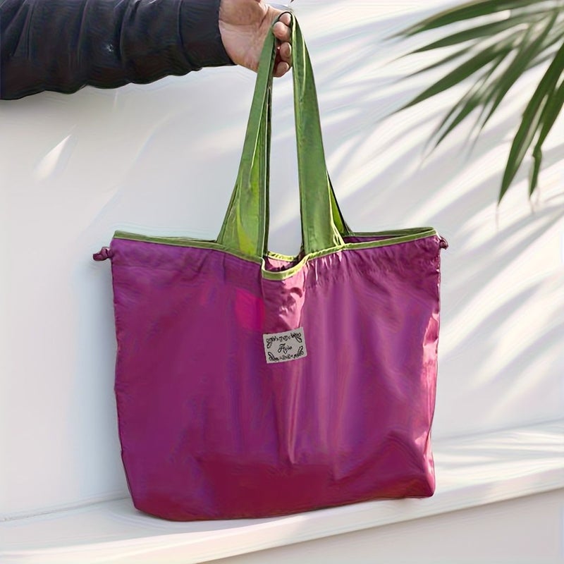 Purple Large Capacity Foldable Shopping Bag With Inner Pockets Reusable Outing - Image 1