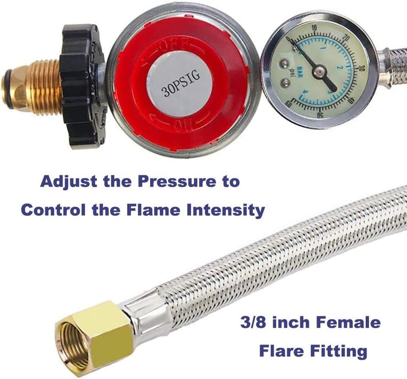 LONGADS 12FT High Pressure Propane Regulator with Hose, Adjustable 0-30 PSI Regulator with Gauge, Stainless Steel Braided Hose, Connect 5-100LB POL Propane Tank to Fire Pit Burner Heater Fryer Smoker Griddle - Image 5