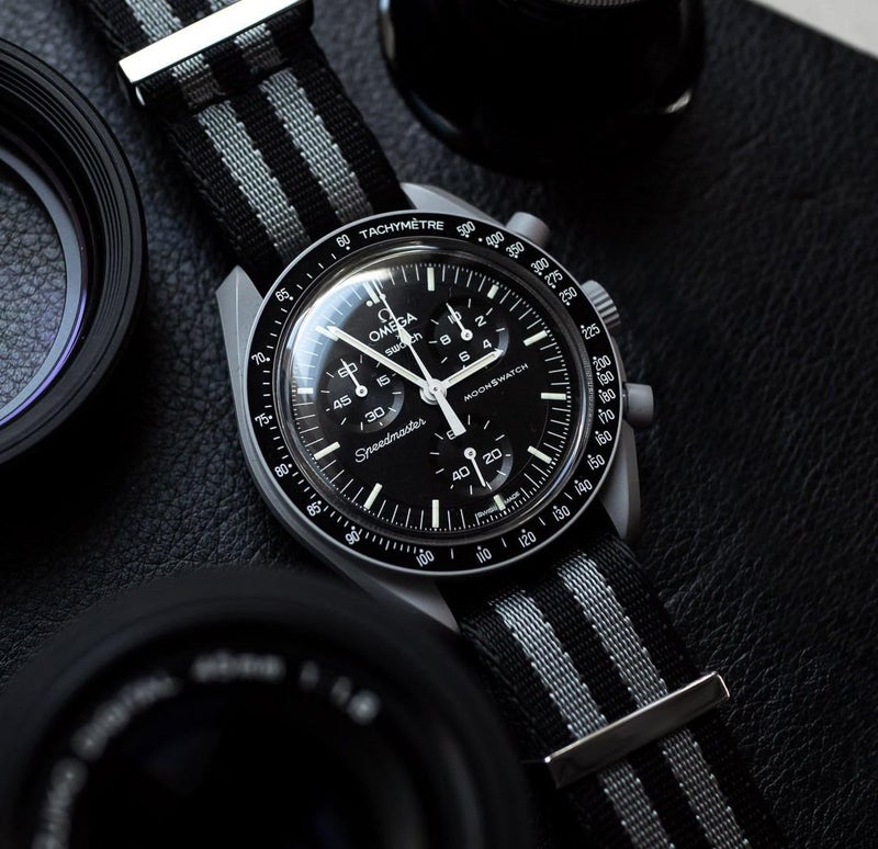 Ocdin Watch Band for Omega X Swatch Moonswatch Watch Strap Speedmaster 20MM Quick Release Rubber Watch Strap Replacement (Black/Grey-Nylon, 20 MM) - Image 2