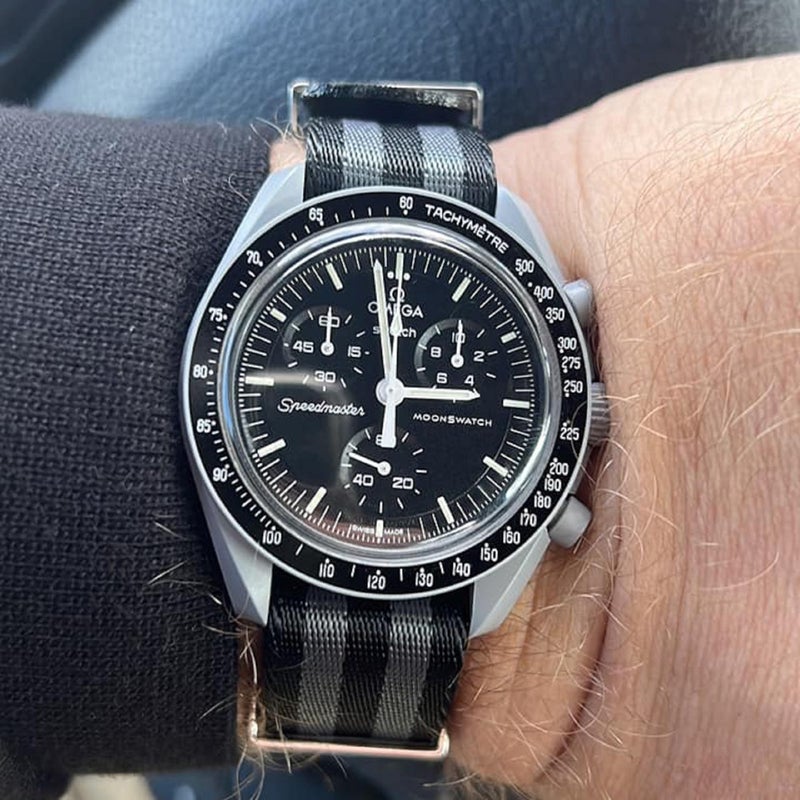 Ocdin Watch Band for Omega X Swatch Moonswatch Watch Strap Speedmaster 20MM Quick Release Rubber Watch Strap Replacement (Black/Grey-Nylon, 20 MM) - Image 5