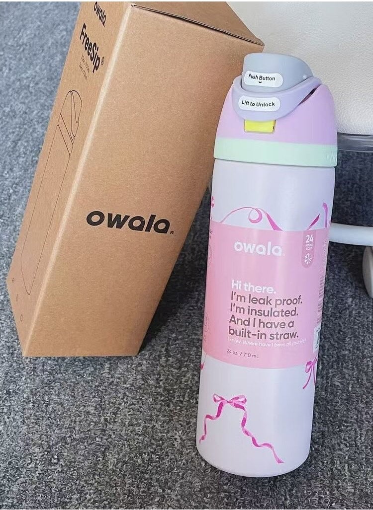 Owala Freesip Insulated Stainless Steel Water Bottle With Straw For Sports And Travel, Bpa-Free, 24-Ounce,Pink Tie  - Image 1