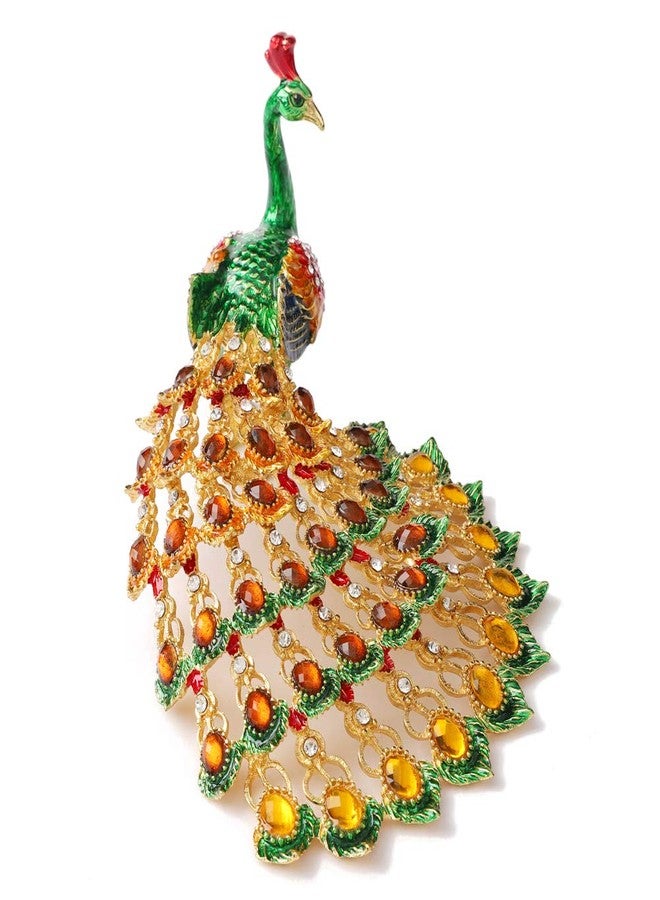 Furuida Peacock Trinket Boxes Hinged Enameled Jewelry Box Hand-Painted Animals Ornaments Craft Gift for Home Decor (Green) - Image 3