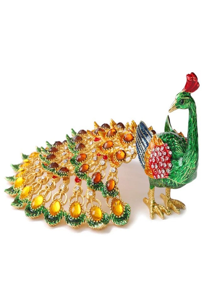 Furuida Peacock Trinket Boxes Hinged Enameled Jewelry Box Hand-Painted Animals Ornaments Craft Gift for Home Decor (Green) - Image 2