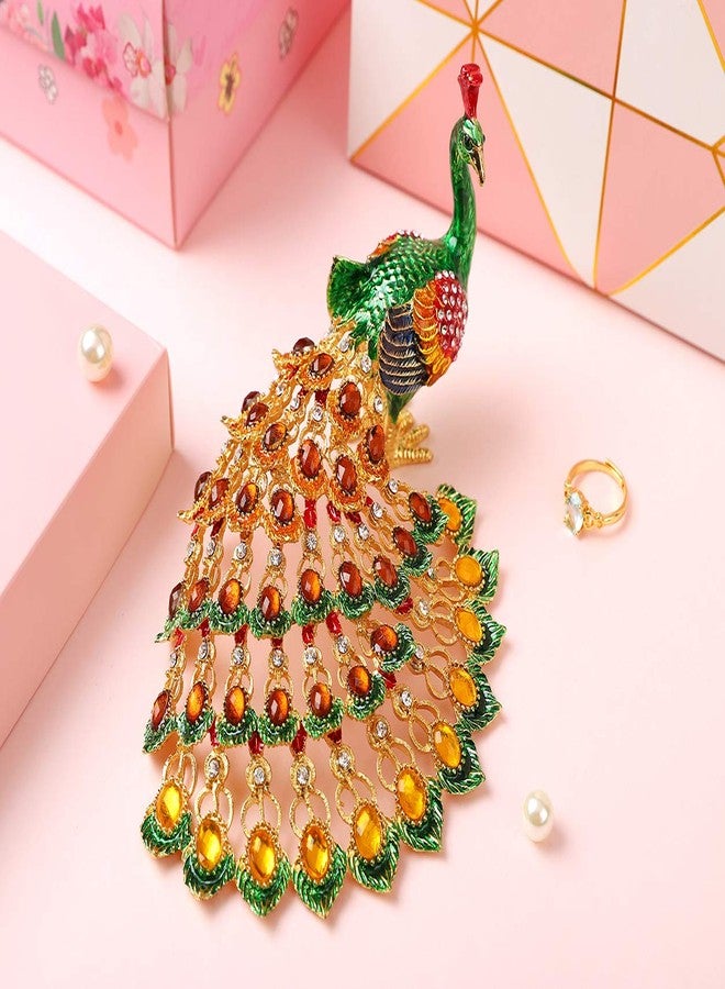 Furuida Peacock Trinket Boxes Hinged Enameled Jewelry Box Hand-Painted Animals Ornaments Craft Gift for Home Decor (Green) - Image 5