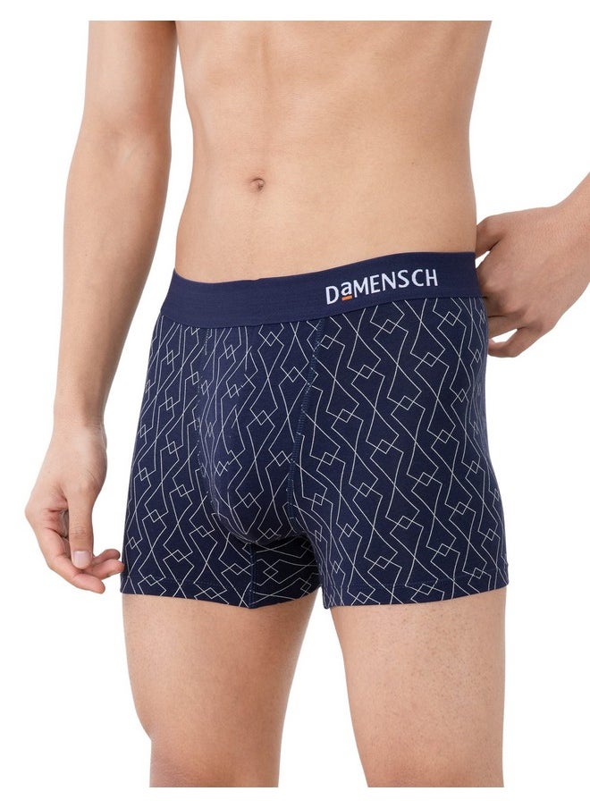 DaMENSCH DAMENSCH Men's Regular Fit Printed Supima Trunks Pack of 2| Mircromodal, Elastane Fabric, Anti-Bacterial and Microfibre Waistband Underwear for Men, Trunks, Innerwear Men-Tropical Black,Grey Grid-L  - Image 2