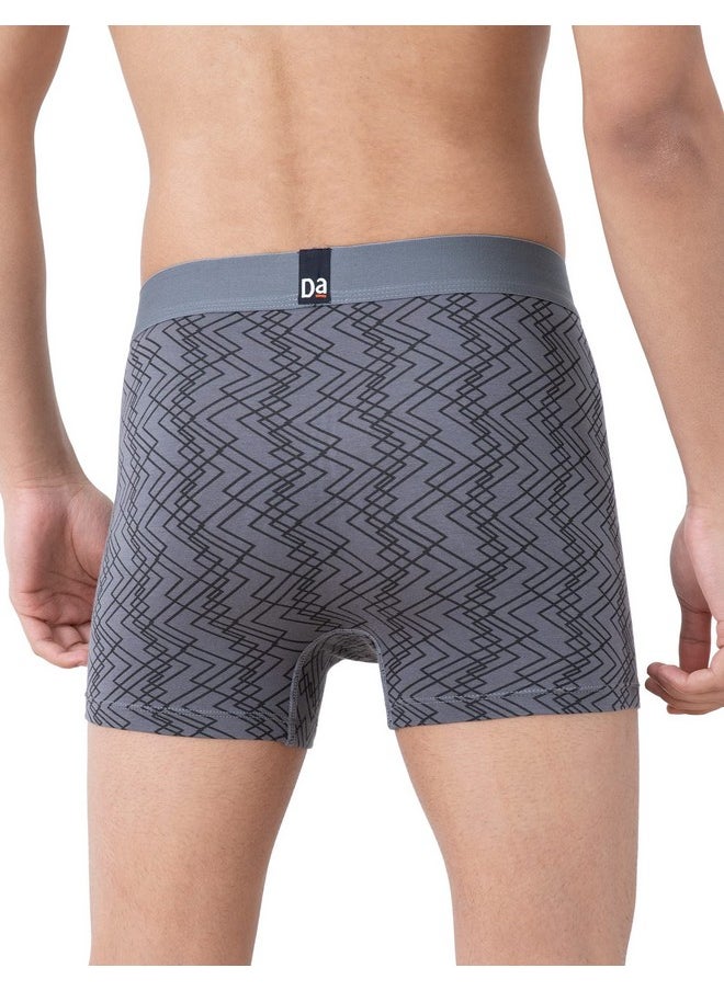 DaMENSCH DAMENSCH Men's Regular Fit Printed Supima Trunks Pack of 2| Mircromodal, Elastane Fabric, Anti-Bacterial and Microfibre Waistband Underwear for Men, Trunks, Innerwear Men-Tropical Black,Grey Grid-L  - Image 3