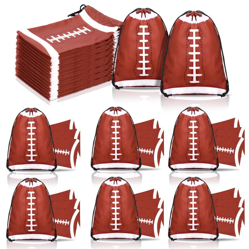 Berlune 48 Pieces Football Party Favors Drawstring Gift Bags 10 x 7 Inch Football Sports Goodie Bags Super Birthday Supplies Backpack Bulk Bowl for Gym Travel Party Storage Favors Supplies - Image 1