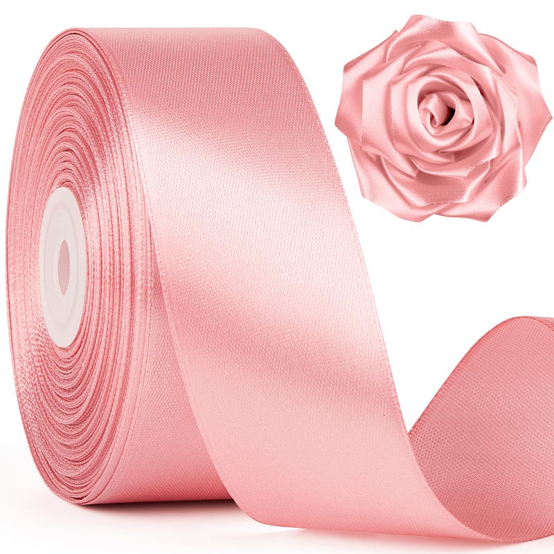 Mauproy 1-1/2 Inch Wide Rose Gold Satin Ribbon, 50 Yards Solid Polyester Fabric Ribbon for Roses Making, Gift Wrapping, Mother's Day, Wedding Decorations, Crafts, Bows - Image 1