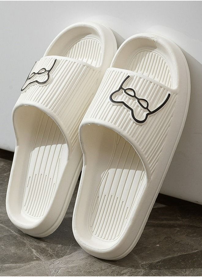Loquat Soft Comfortable Casual Slippers Bathroom Indoor Outdoor Non Slip Open Toe Slippers With Cartoon Pattern White 