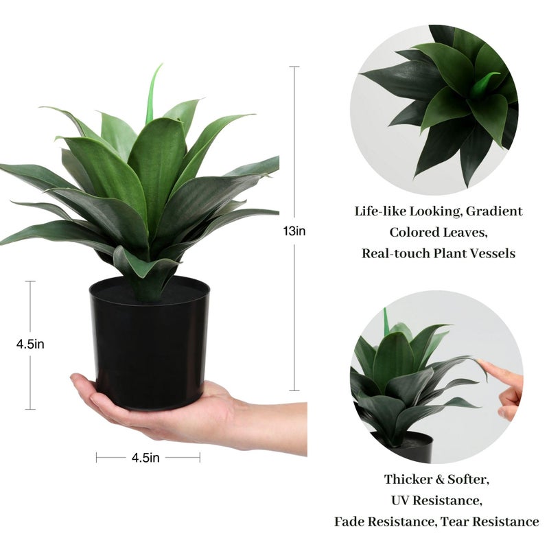 JUSTOYOU 14" Large Artificial Succulent Faux Agave Plant in Pot, Fake Potted Desk Plant Realistic Greenery Artificial Plants for Indoor Office Home Decor Bathroom Kitchen Shelf (Dark Green) - Image 5