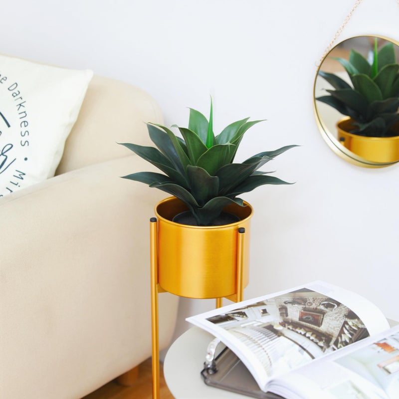 JUSTOYOU 14" Large Artificial Succulent Faux Agave Plant in Pot, Fake Potted Desk Plant Realistic Greenery Artificial Plants for Indoor Office Home Decor Bathroom Kitchen Shelf (Dark Green) - Image 3