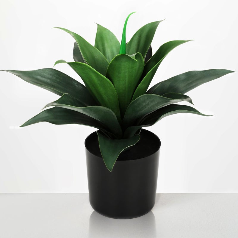 JUSTOYOU 14" Large Artificial Succulent Faux Agave Plant in Pot, Fake Potted Desk Plant Realistic Greenery Artificial Plants for Indoor Office Home Decor Bathroom Kitchen Shelf (Dark Green) - Image 1