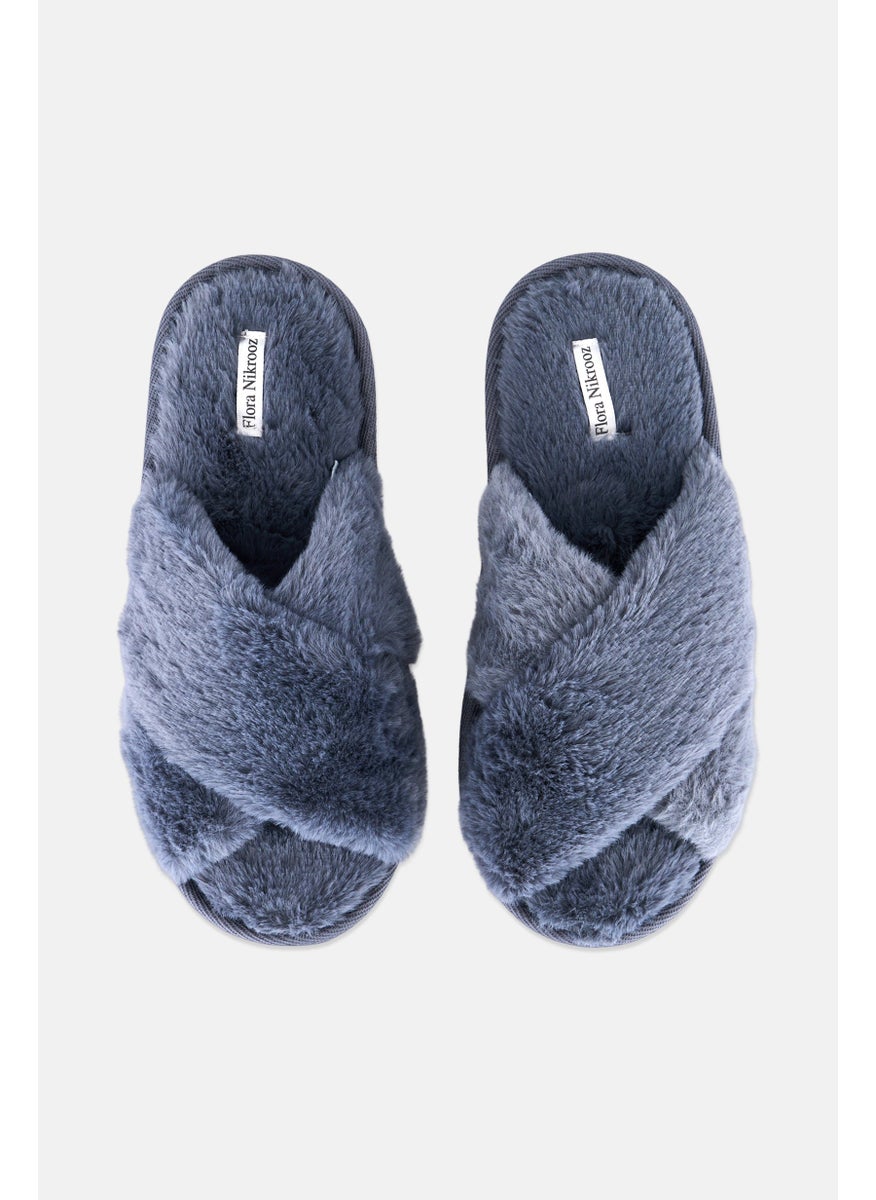 Flora Nikrooz Women Teddy Criss Cross Slip Slipper, Grey  - Image 3