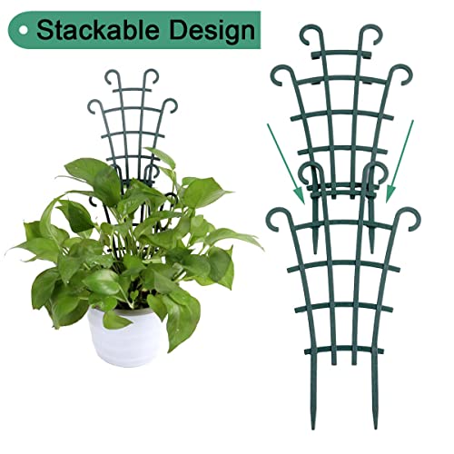 UWIOFF 12 Pack Trellis for Potted Plants, Garden Trellis for Climbing Plants Plastic Mini Climbing Plant Trellis Flower Pots Support Stackable Trellis for Climbing Plants Peas, Dark Green - Image 3
