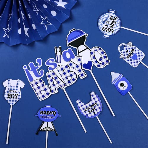 Cheereveal Bbq Baby Shower Decorations Boy  25 Pcs Babyq Baby Shower Cake Cupcake Toppers Its a Baby Q Party Decorations Cake Topper for Barbecue Picnic Theme Baby Shower Decorations Blue - Image 5