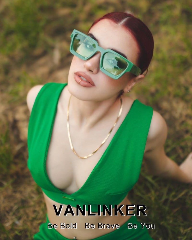 VANLINKER Thick Square Sunglasses for Men Women Retro Chunky Rectangle Shades UV400 Protection VL9731 Green - Image 2
