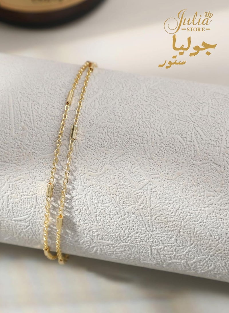Julia Store 18k Gold Plated Stainless Steel Dainty Layered Charms Bracelet Satellite Beads Box Rope Bracelet Adjustable Link Chain Bracelet Jewelry Gifts - Image 1