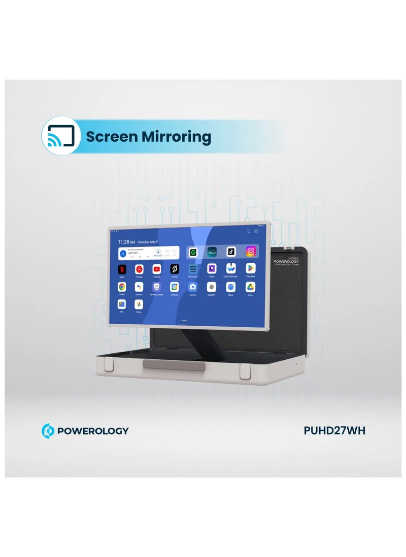 27" Android Briefcase Display / Screen Mirroring and Video Conference / Adaptable Viewing Angles / Portable Tablet / Camping / Playing Games / Movies / Compact and Easy-to-Carry - White