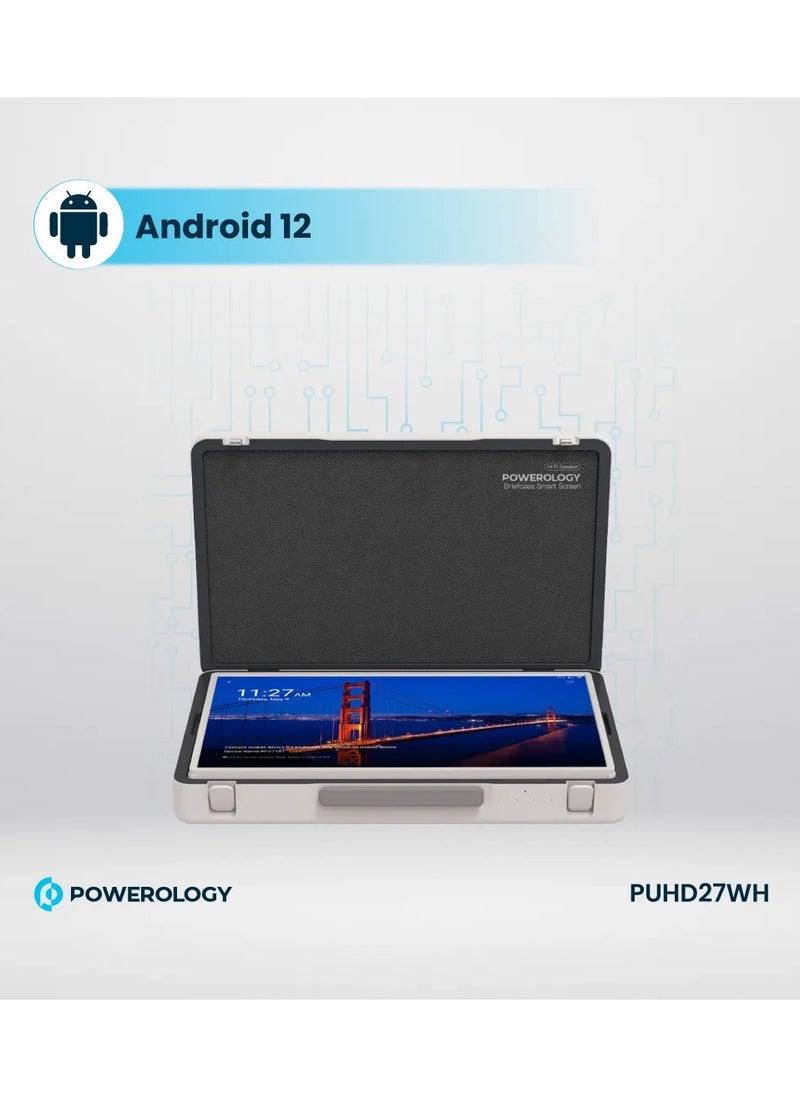 27" Android Briefcase Display / Screen Mirroring and Video Conference / Adaptable Viewing Angles / Portable Tablet / Camping / Playing Games / Movies / Compact and Easy-to-Carry - White