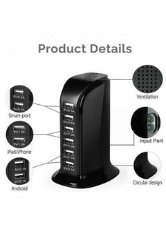 Y&D Desktop USB Charging Station, Universal 6 Ports Tower Portable Travel Charger Multi-Port Cardle Hub for iPhone/iPad Android and All Other Enabled Devices  - Image 5