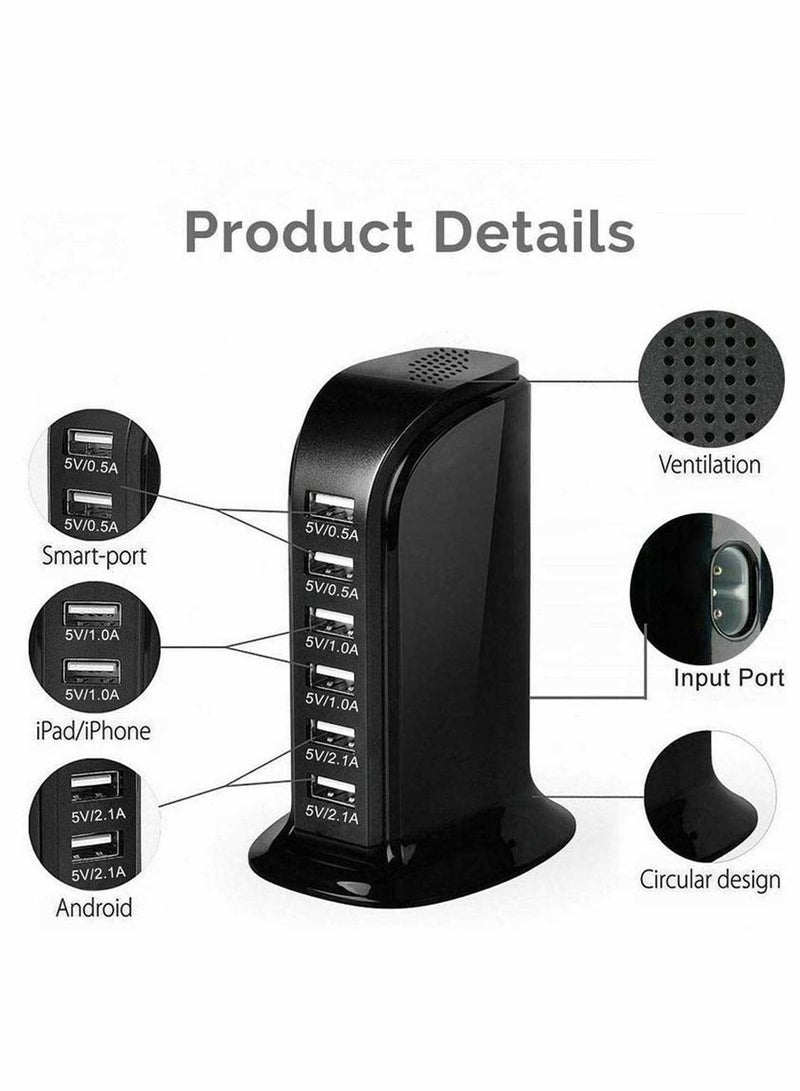 Y&D Desktop USB Charging Station, Universal 6 Ports Tower Portable Travel Charger Multi-Port Cardle Hub for iPhone/iPad Android and All Other Enabled Devices  - Image 5