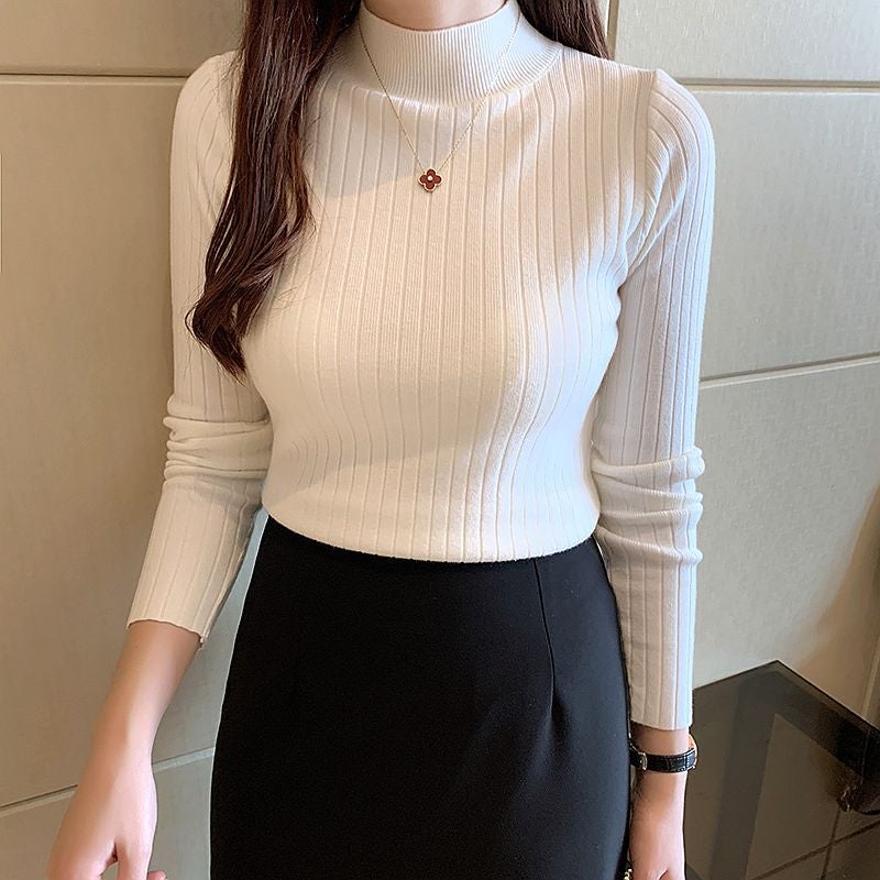 Womens Turtleneck Sweater Long Sleeve Knit Top Black - Image 3