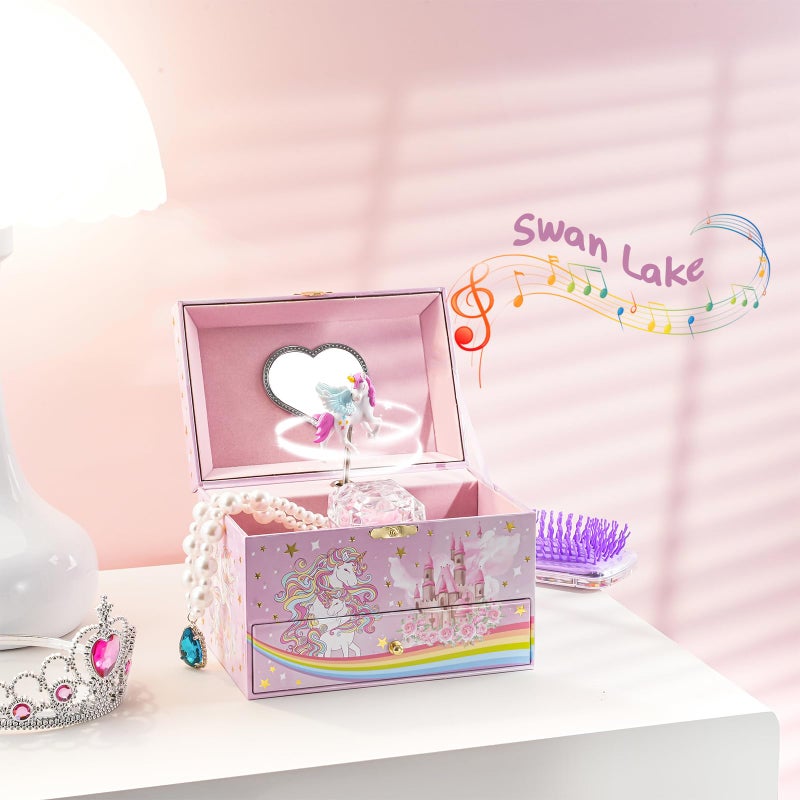 ProCase Children's Jewelry Box, Kids Jewelry Organizer with Unicorn for Little Girls, Jewelry Case Gift for Toddler Age 2 3 4 5 6 7 8 -Swan - Image 5