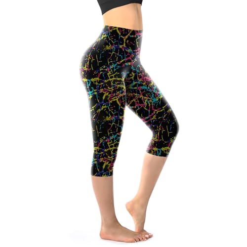 Walifrey Leggings for Women, High Waisted Buttery Soft Womens Leggings for Gym Yoga Workout (Capri Color Line Pattern XXL) - Image 1